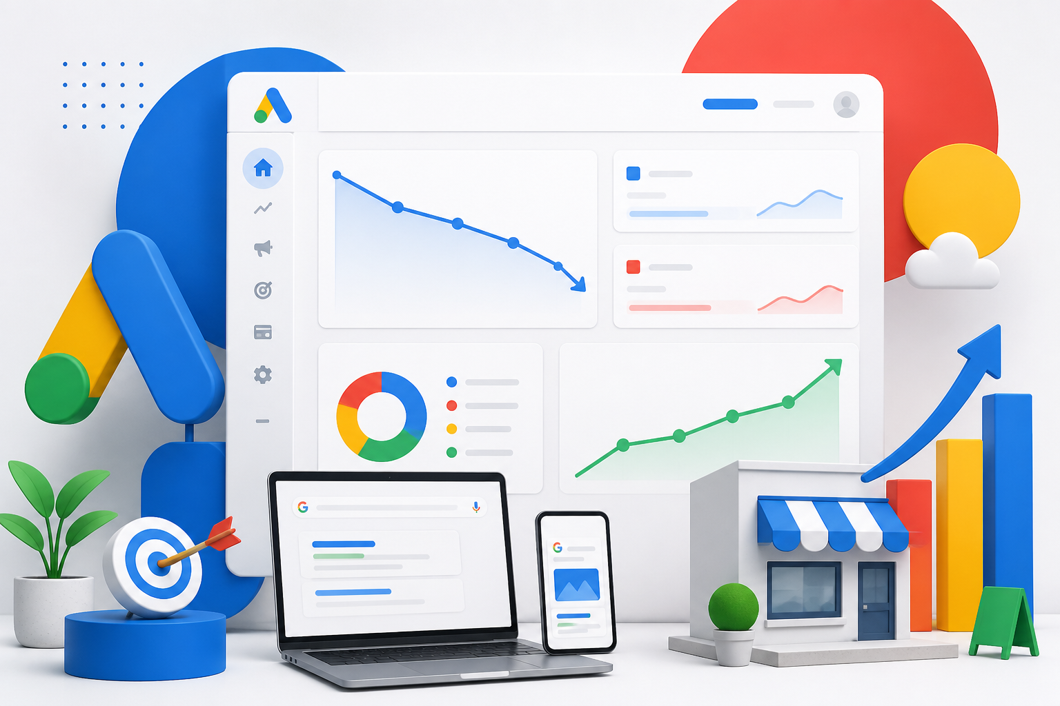Dashboard Google Ads con métricas CPA ROAS conversiones optimizadas