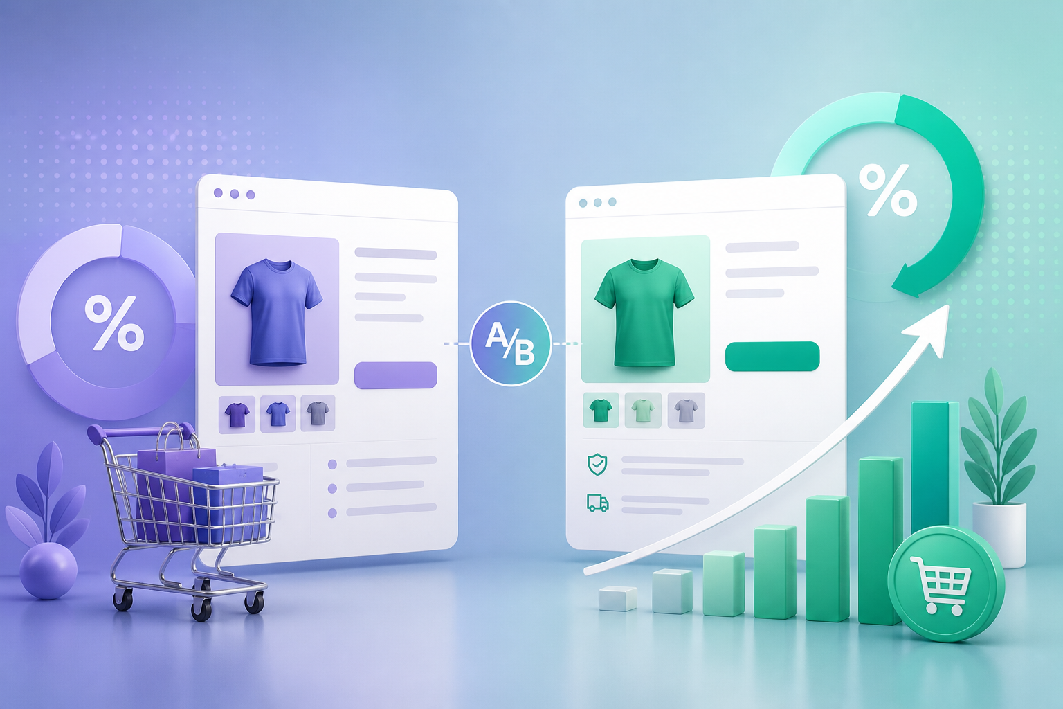 Dashboard CRO ecommerce con tests A/B activos y resultados de conversión